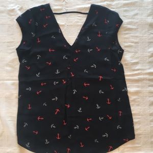 Navy anchor chiffon blouse small